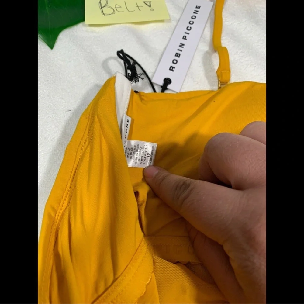NEW Robin Piccone Luca Barbell Bandeau One‎ Piece Swimsuit Mustard [SZ 10 ] - Picture 8 of 8